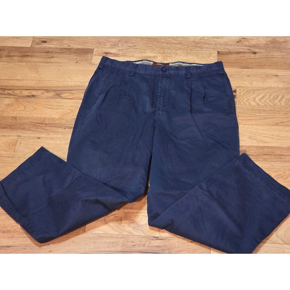 Bob Timberlake Mens Navy Blue Pleated Chino Pants 34x30 Relaxed Fit Cotton Twill